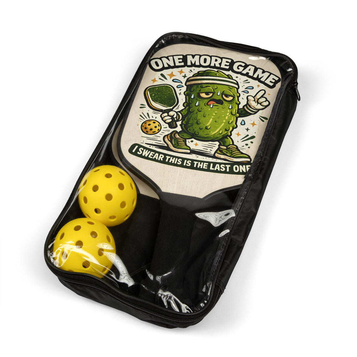 Pickleball Paddle — "One More Game" Funny Pickle Character Paddle Set
