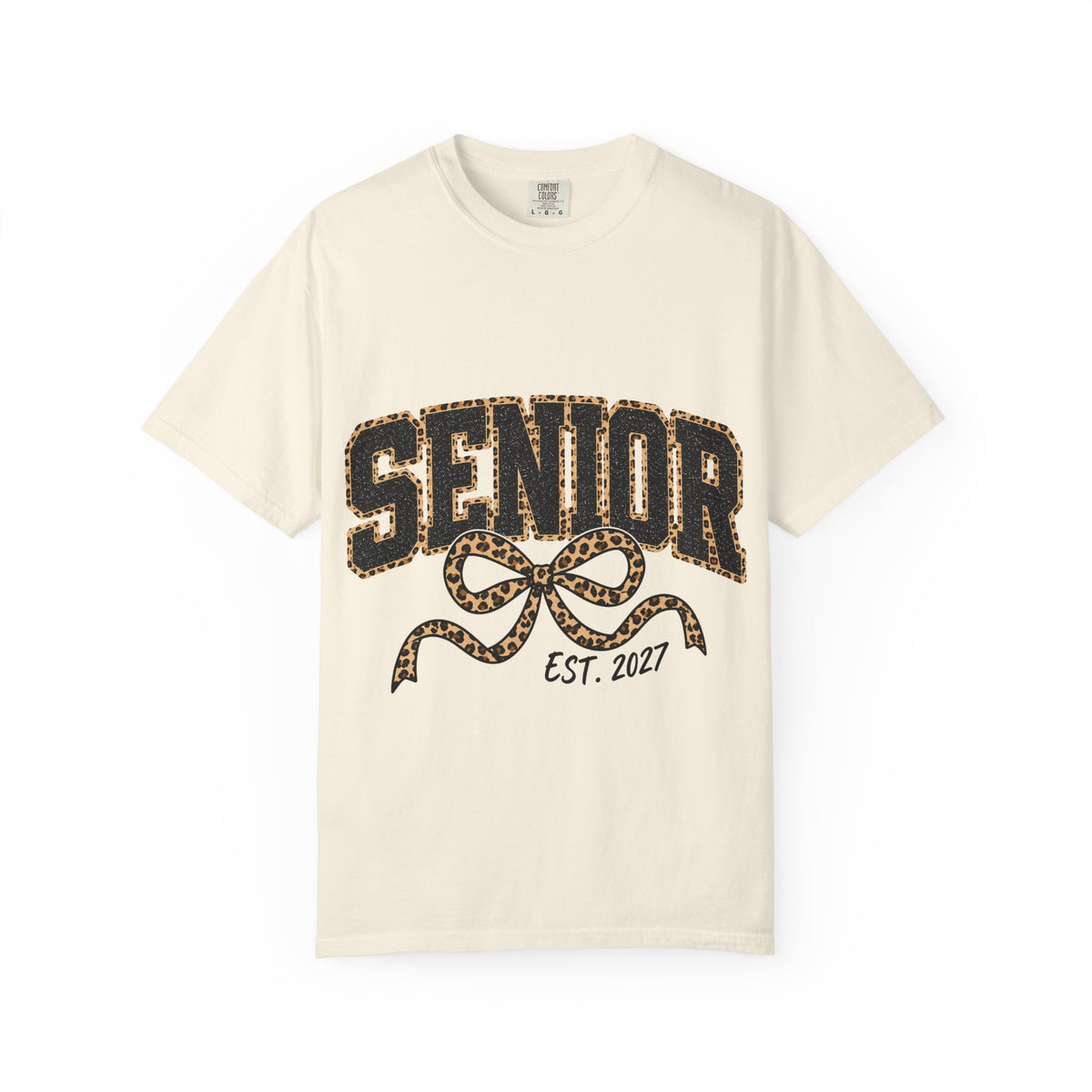 Senior Leopard Bow T-Shirt — "Senior Est. 2027" Graduation Tee