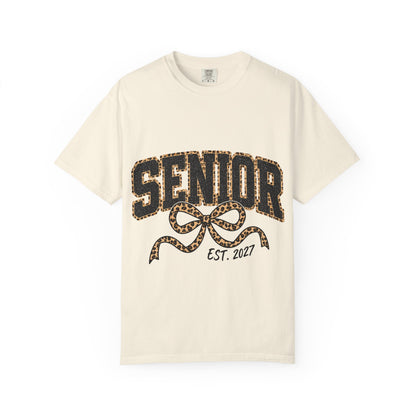 Senior Leopard Bow T-Shirt — "Senior Est. 2027" Graduation Tee