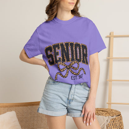 Senior Leopard Bow T-Shirt — "Senior Est. 2027" Graduation Tee