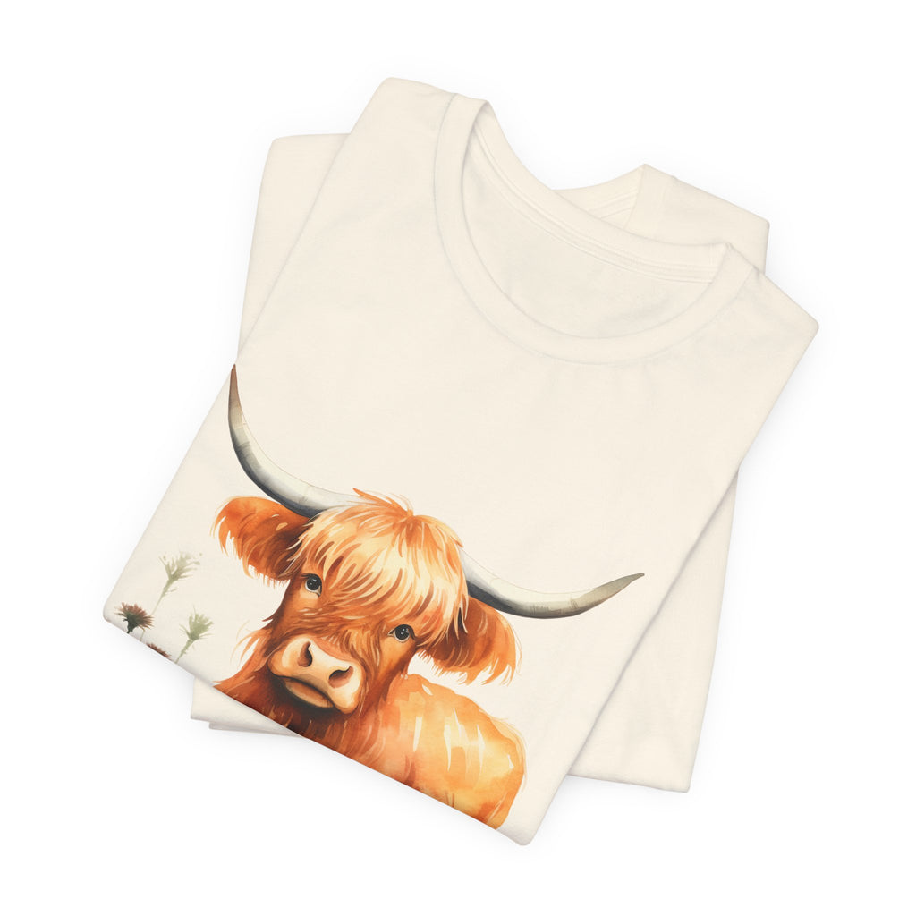 Highland Cow T‑Shirt – Cute Watercolor Cattle Tee for Animal Lovers