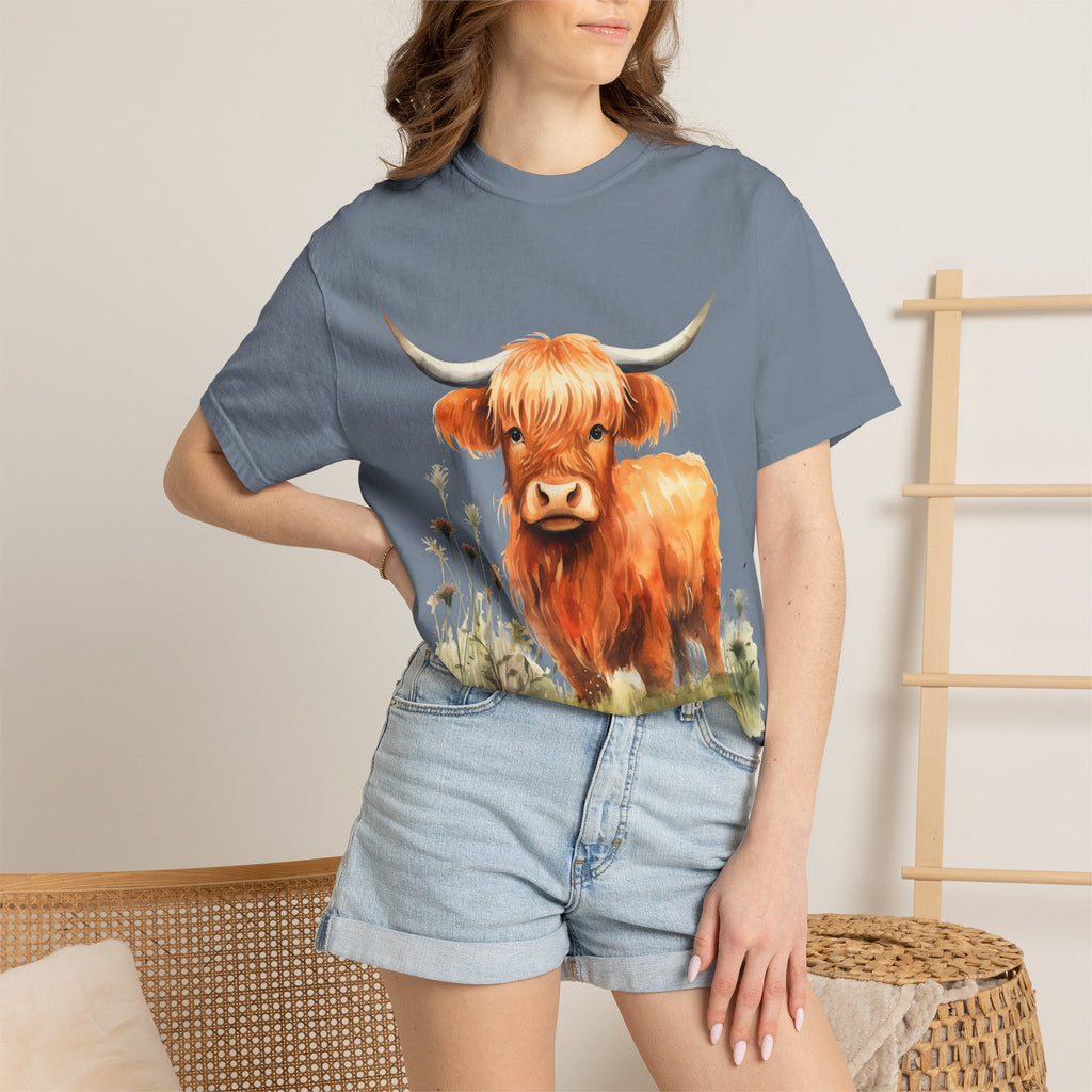 Highland Cow T-Shirt — Cute Watercolor Scottish Highland Cattle Tee