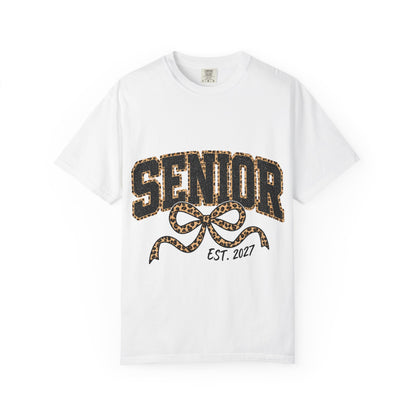 Senior Leopard Bow T-Shirt — "Senior Est. 2027" Graduation Tee