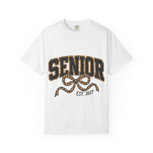 Senior Leopard Bow T-Shirt — "Senior Est. 2027" Graduation Tee