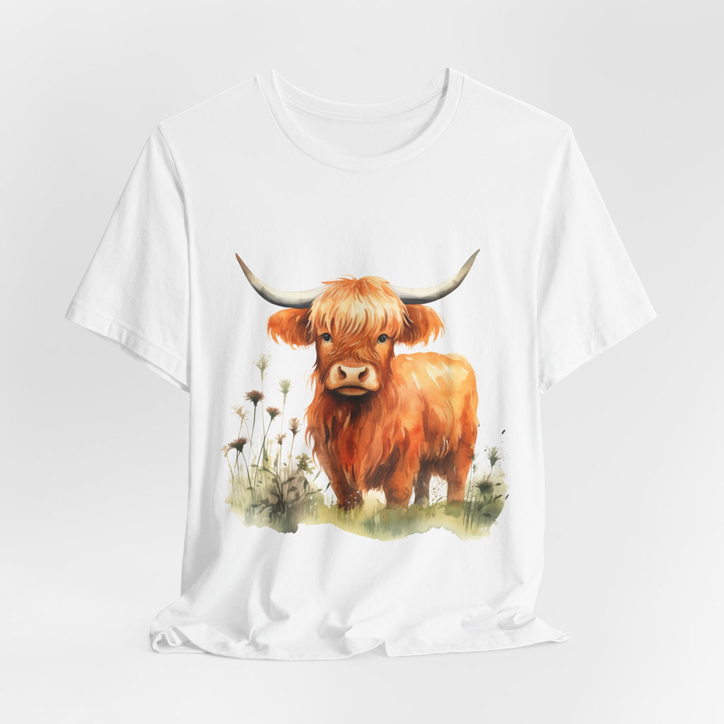 Highland Cow T‑Shirt – Cute Watercolor Cattle Tee for Animal Lovers