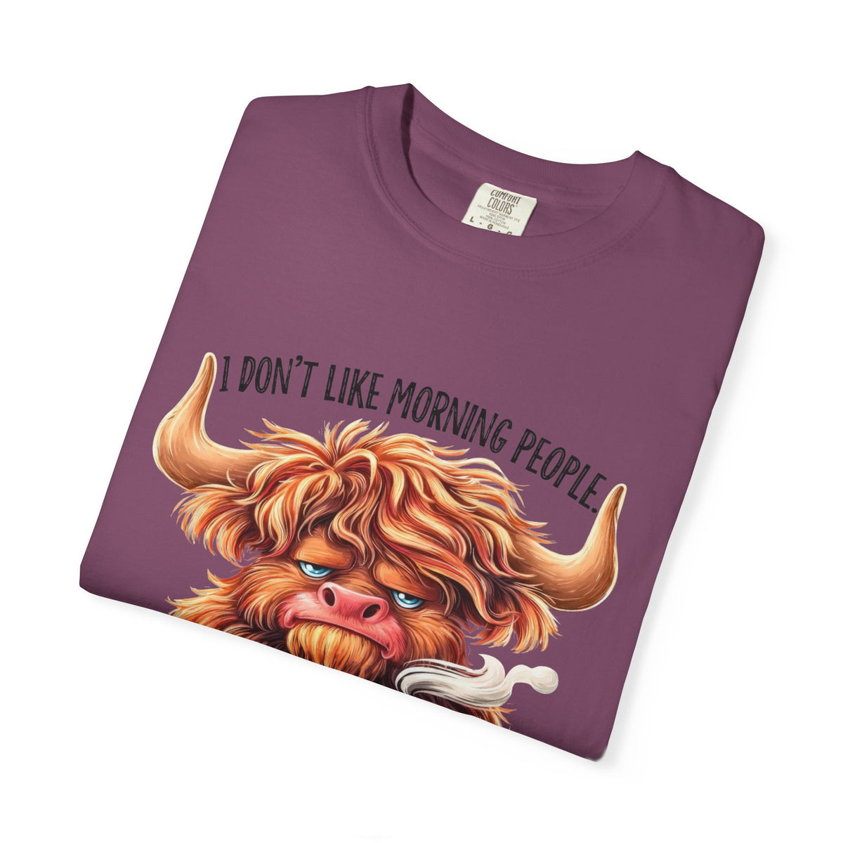 I Don't Like Morning People T-Shirt — Cute Grumpy Highland Cow Coffee Tee