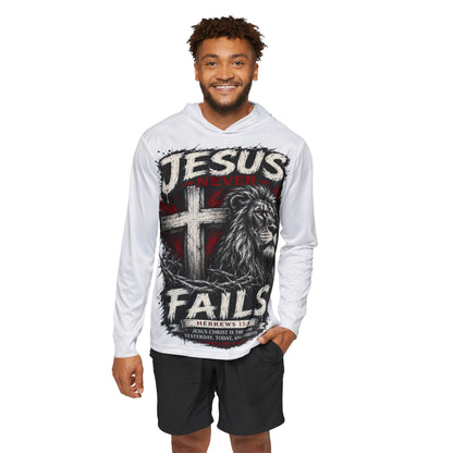 Jesus Never Fails Hoodie - Lion & Cross Christian Faith Sports Warmup