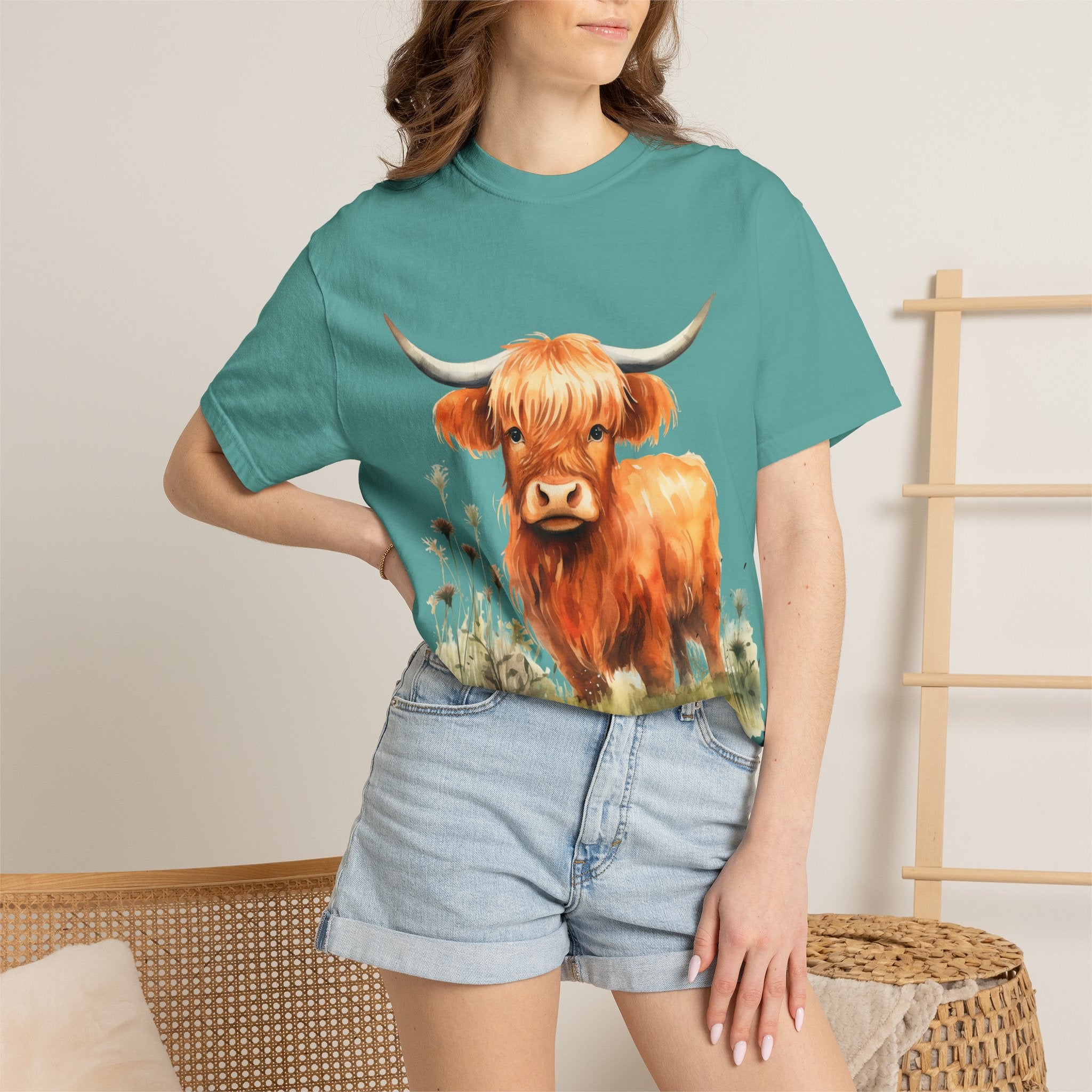 Highland Cow T-Shirt — Cute Watercolor Scottish Highland Cattle Tee