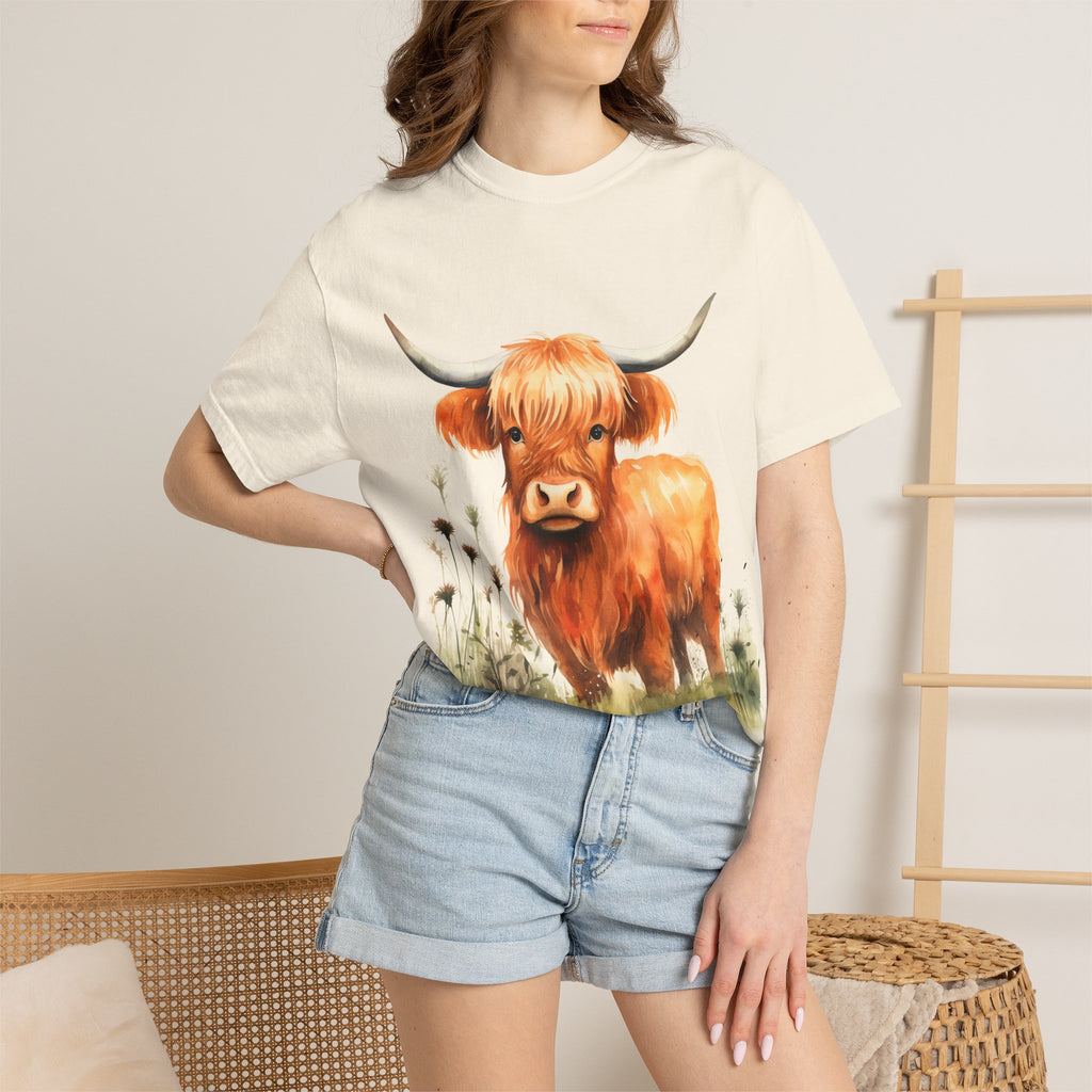Highland Cow T-Shirt — Cute Watercolor Scottish Highland Cattle Tee