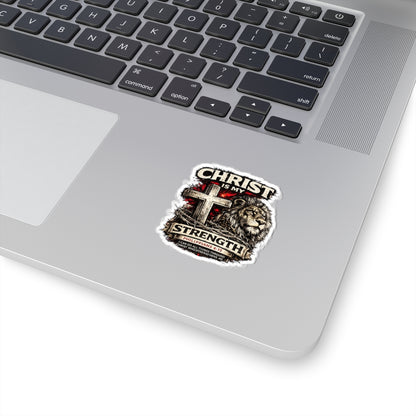 Christ Is My Strength Kiss-Cut Sticker — Lion & Cross Philippians 4:13 Faith Decal