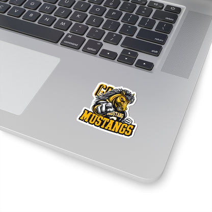 Mustangs Mascot Sticker — Pointing Mustang School Logo Kiss-Cut