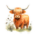 Highland Cow Kiss-Cut Sticker – Watercolor Farm Animal Decal for Laptops, Water Bottles & Journals