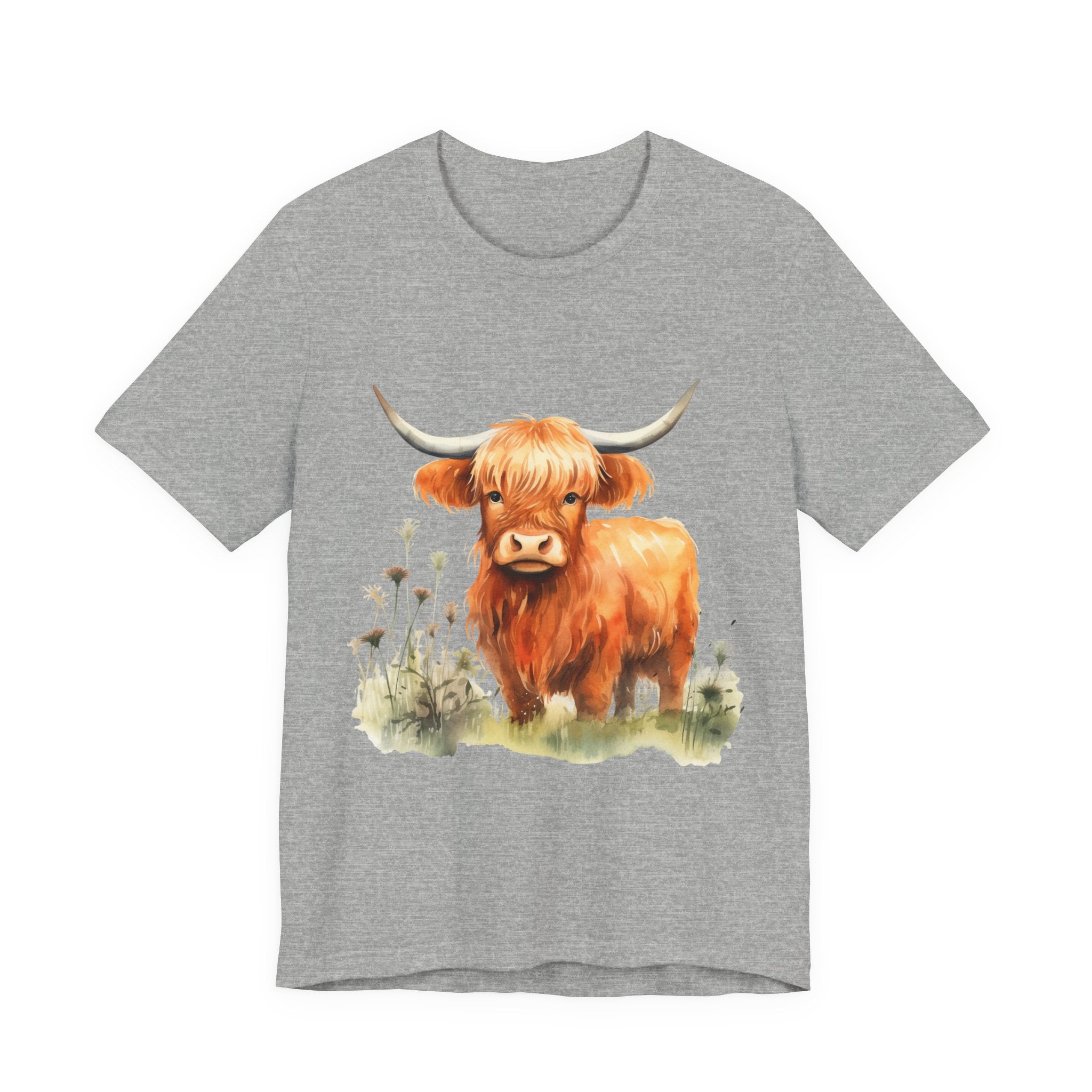 Highland Cow T‑Shirt – Cute Watercolor Cattle Tee for Animal Lovers