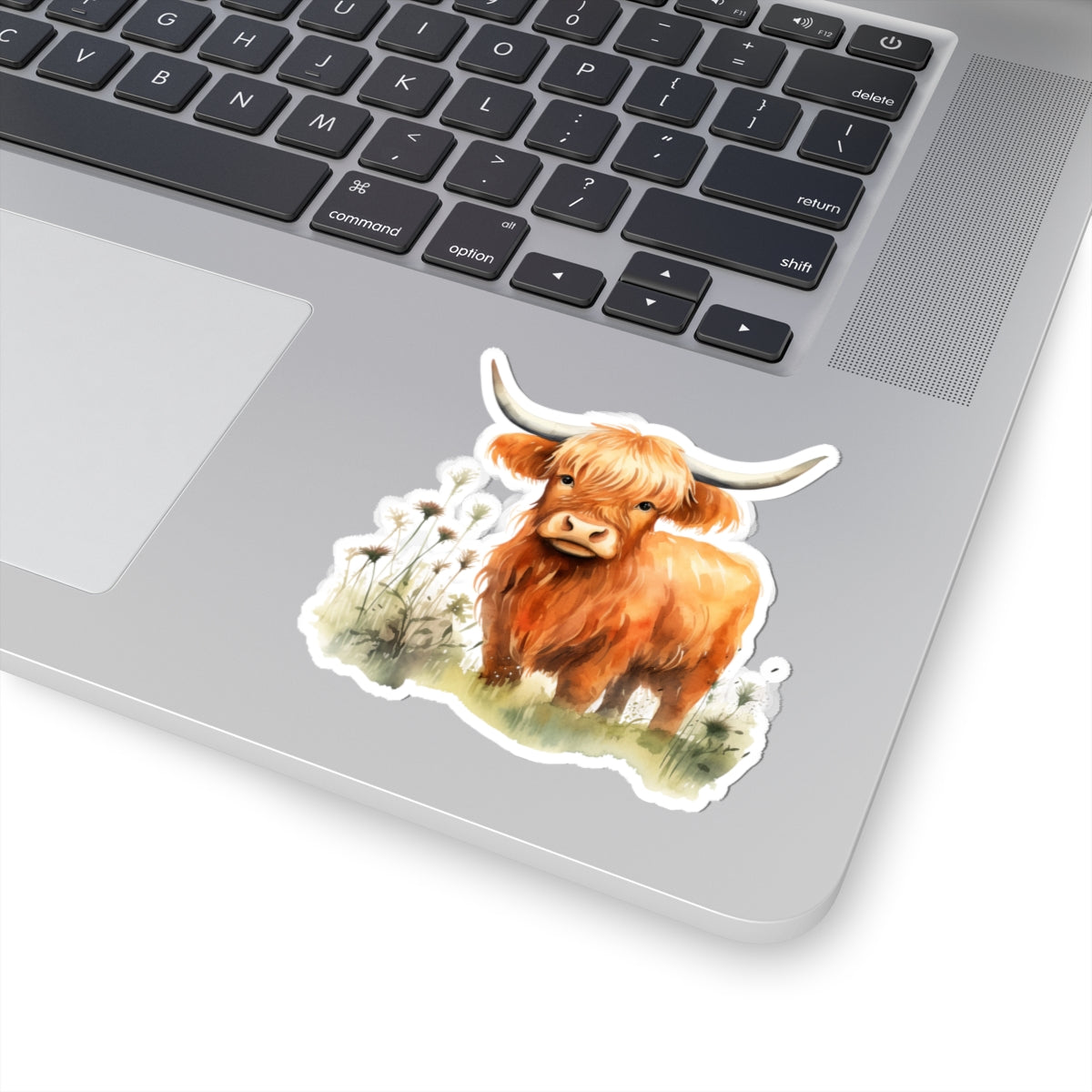 Highland Cow Kiss-Cut Sticker – Watercolor Farm Animal Decal for Laptops, Water Bottles & Journals