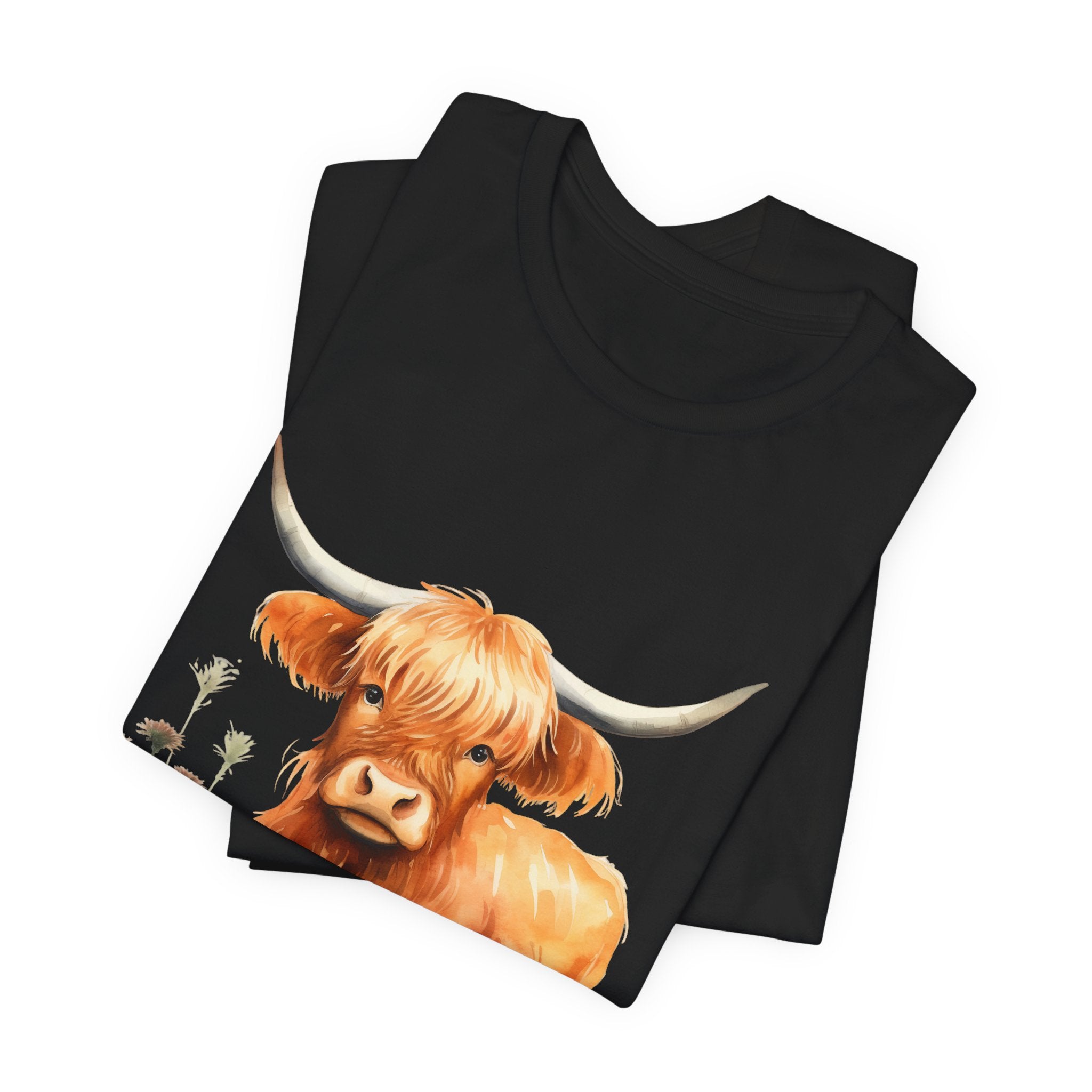 Highland Cow T‑Shirt – Cute Watercolor Cattle Tee for Animal Lovers