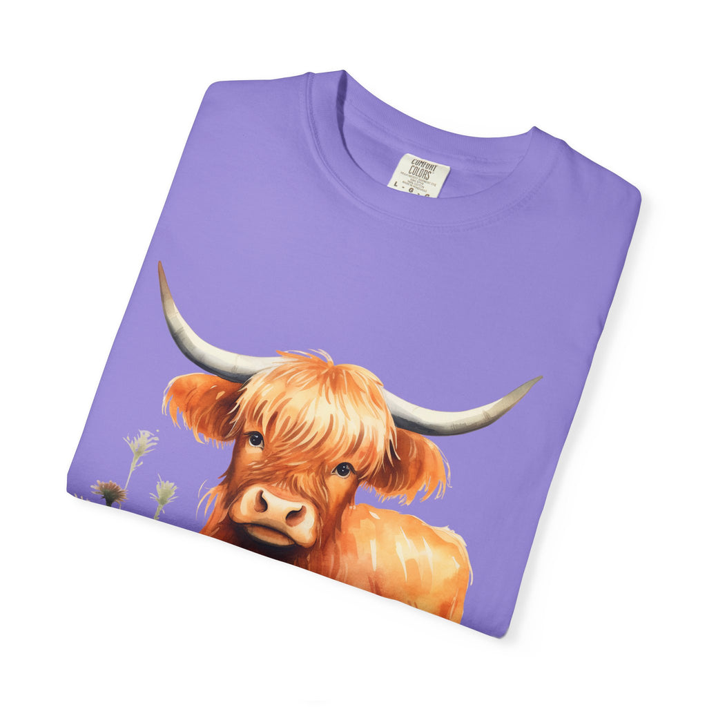 Highland Cow T-Shirt — Cute Watercolor Scottish Highland Cattle Tee
