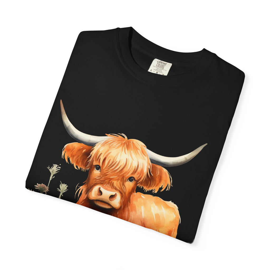 Highland Cow T-Shirt — Cute Watercolor Scottish Highland Cattle Tee