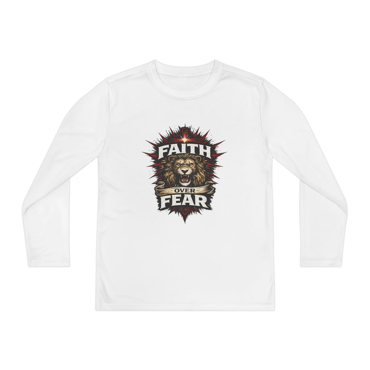 Youth Long Sleeve Tee - "Faith Over Fear" Lion Graphic