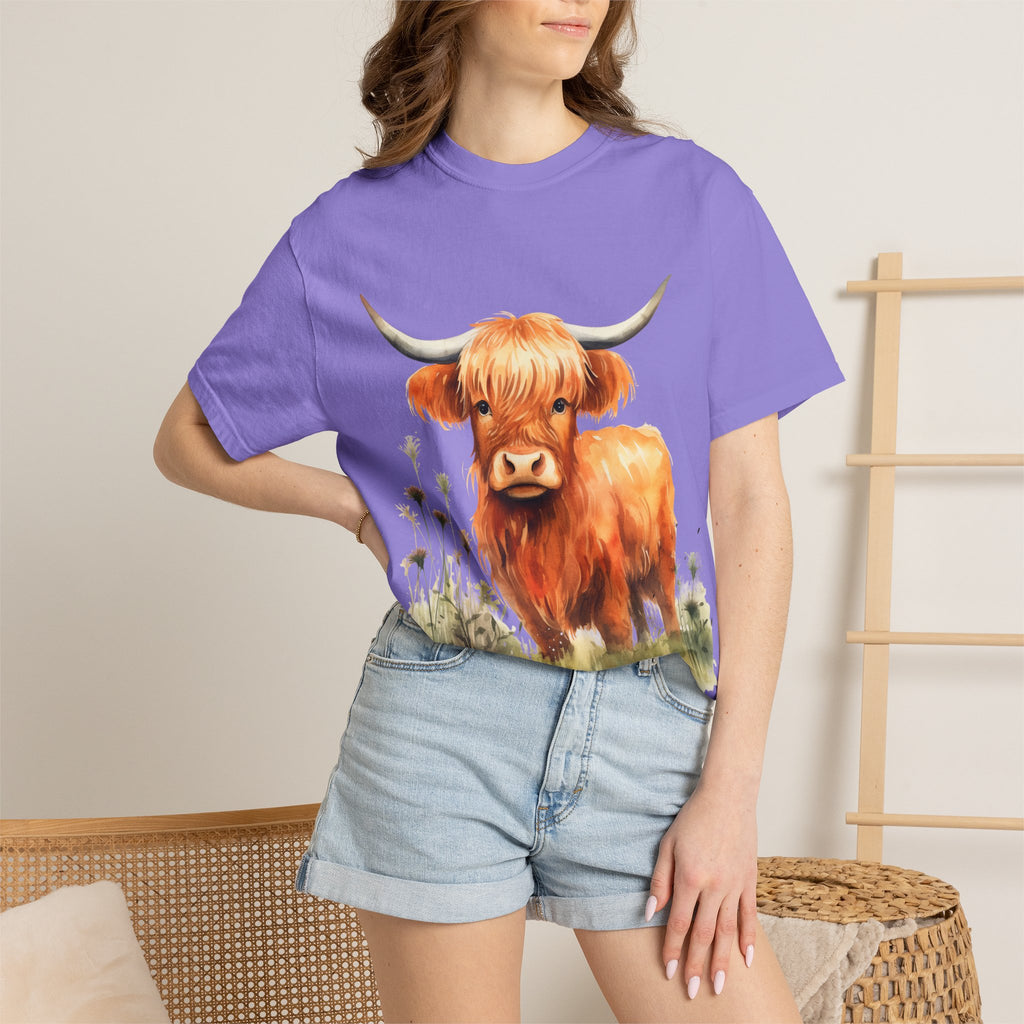 Highland Cow T-Shirt — Cute Watercolor Scottish Highland Cattle Tee