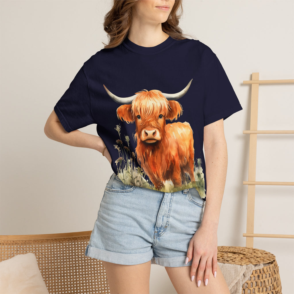 Highland Cow T-Shirt — Cute Watercolor Scottish Highland Cattle Tee