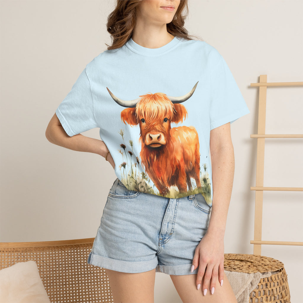 Highland Cow T-Shirt — Cute Watercolor Scottish Highland Cattle Tee