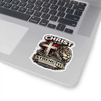 Christ Is My Strength Kiss-Cut Sticker — Lion & Cross Philippians 4:13 Faith Decal