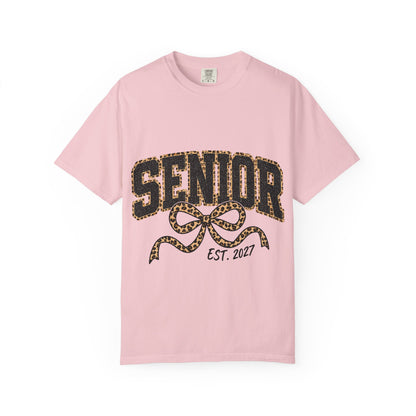 Senior Leopard Bow T-Shirt — "Senior Est. 2027" Graduation Tee