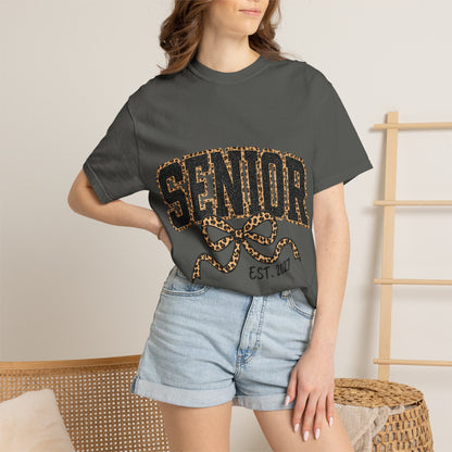 Senior Leopard Bow T-Shirt — "Senior Est. 2027" Graduation Tee