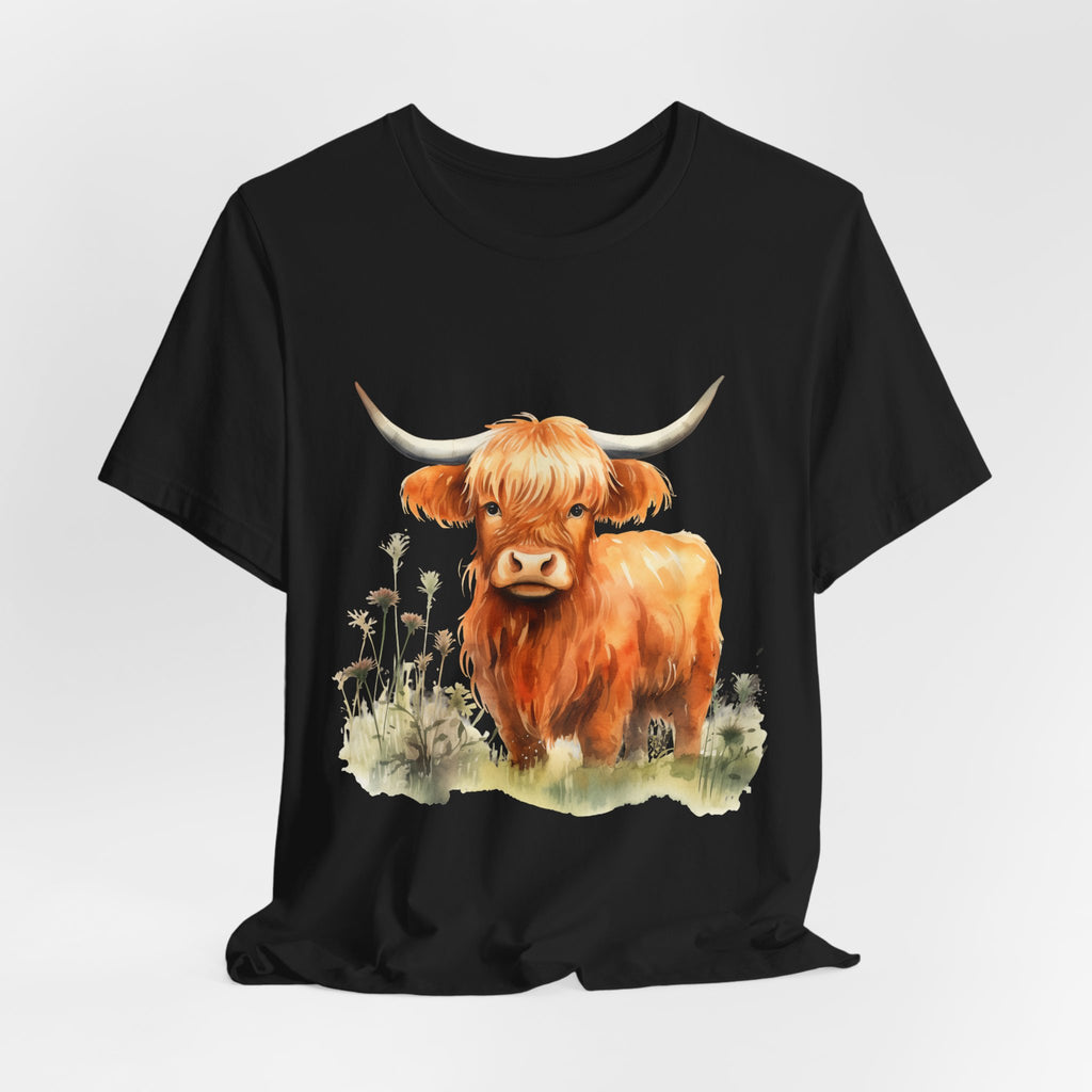 Highland Cow T‑Shirt – Cute Watercolor Cattle Tee for Animal Lovers