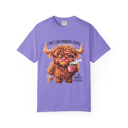 I Don't Like Morning People T-Shirt — Cute Grumpy Highland Cow Coffee Tee