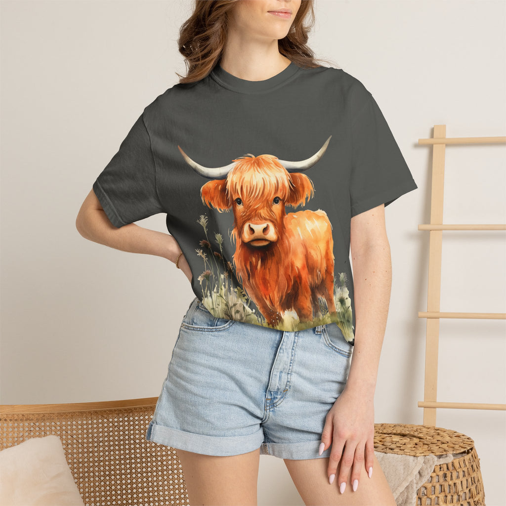 Highland Cow T-Shirt — Cute Watercolor Scottish Highland Cattle Tee