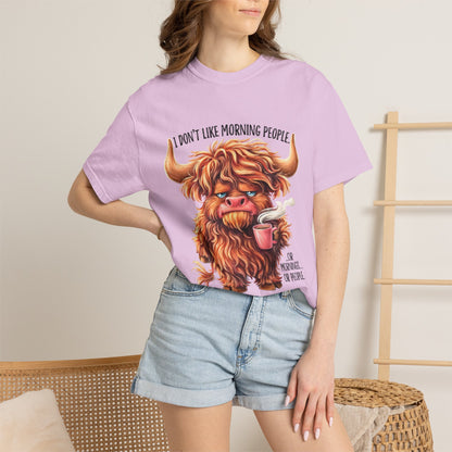 I Don't Like Morning People T-Shirt — Cute Grumpy Highland Cow Coffee Tee