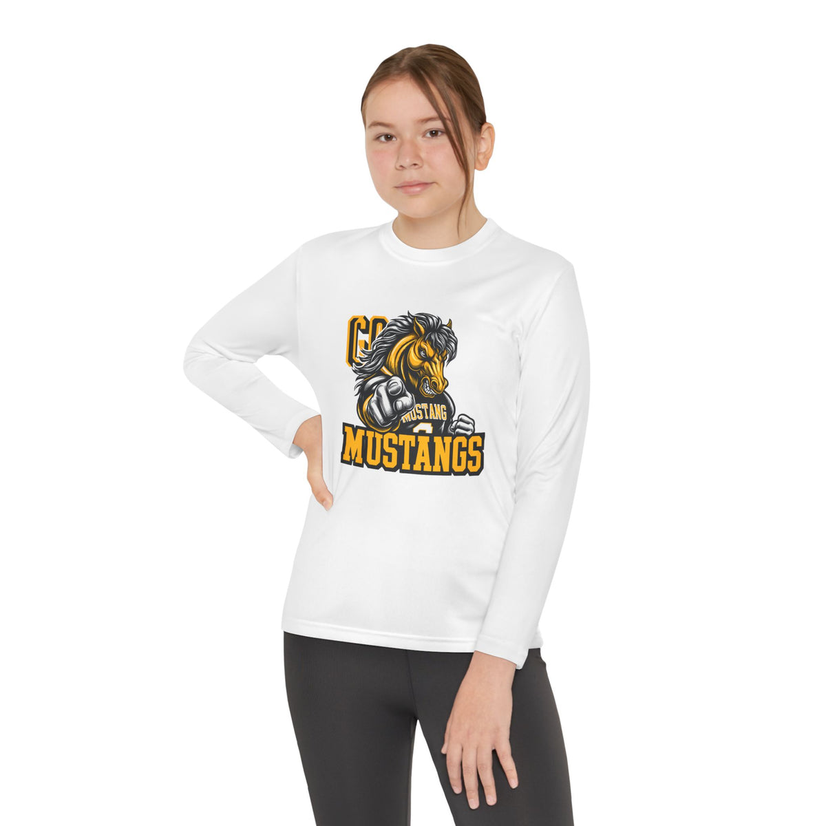 Mustangs Youth Long Sleeve Tee — Mascot Wrestling Team Shirt