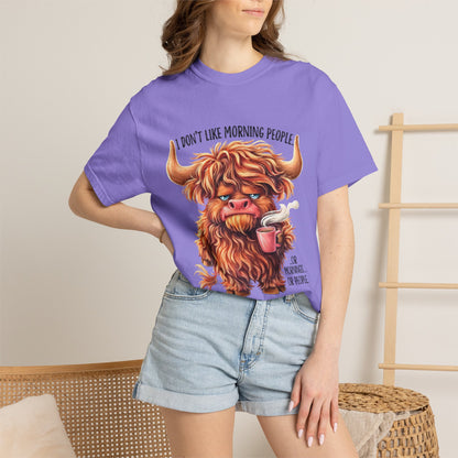 I Don't Like Morning People T-Shirt — Cute Grumpy Highland Cow Coffee Tee