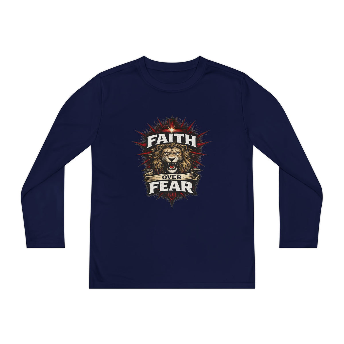 Youth Long Sleeve Tee - "Faith Over Fear" Lion Graphic