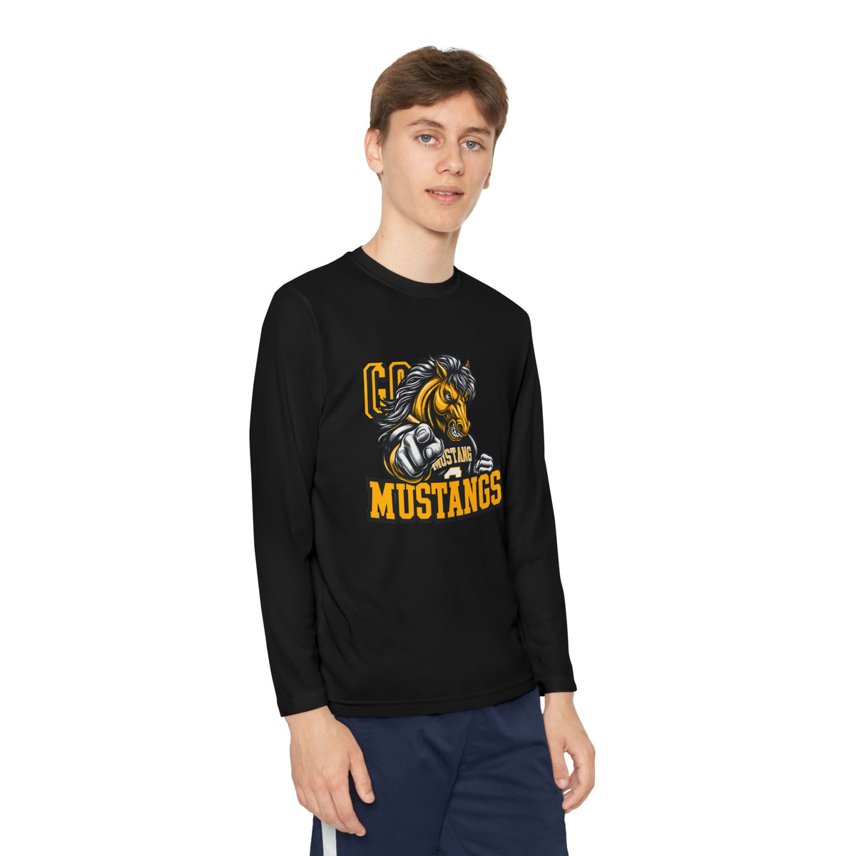 Mustangs Youth Long Sleeve Tee — Mascot Wrestling Team Shirt