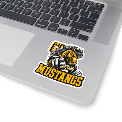 Mustangs Mascot Sticker — Pointing Mustang School Logo Kiss-Cut