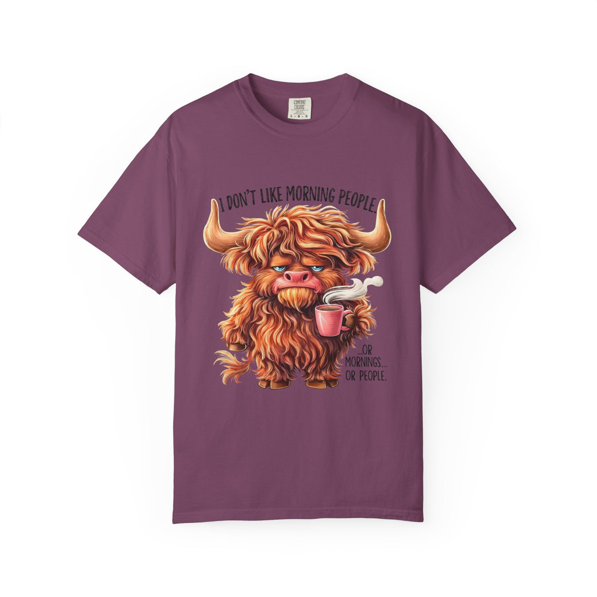 I Don't Like Morning People T-Shirt — Cute Grumpy Highland Cow Coffee Tee