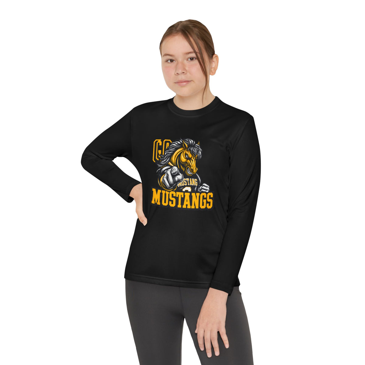 Mustangs Youth Long Sleeve Tee — Mascot Wrestling Team Shirt