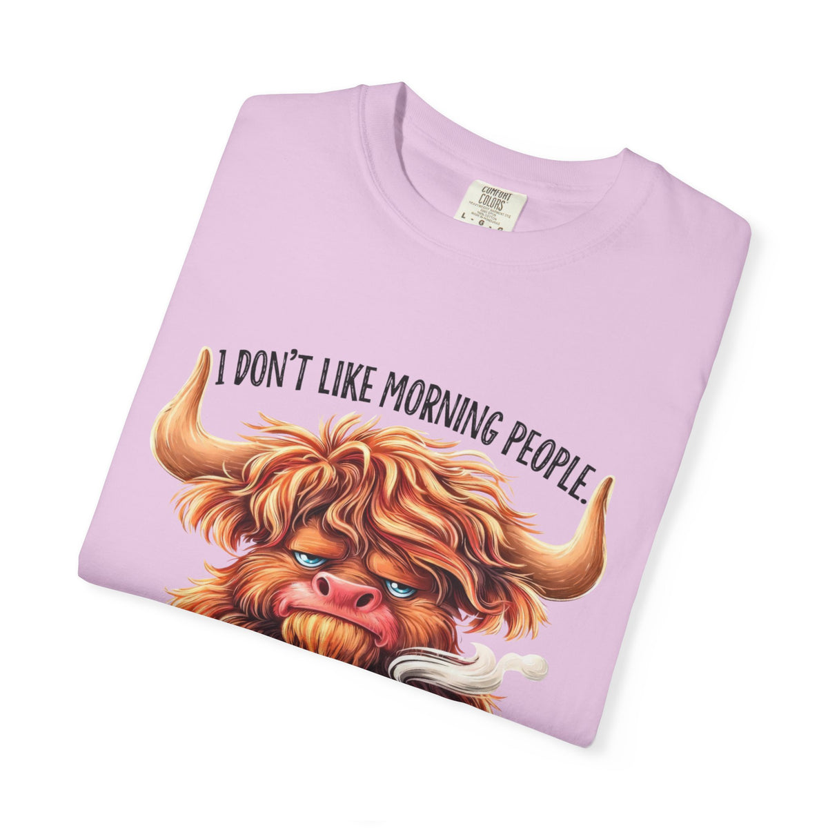 I Don't Like Morning People T-Shirt — Cute Grumpy Highland Cow Coffee Tee