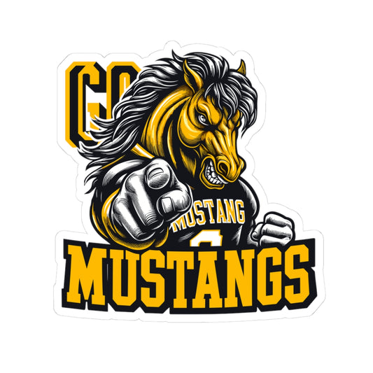 Mustangs Mascot Sticker — Pointing Mustang School Logo Kiss-Cut