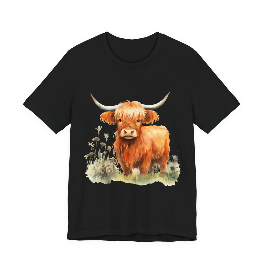 Highland Cow T‑Shirt – Cute Watercolor Cattle Tee for Animal Lovers