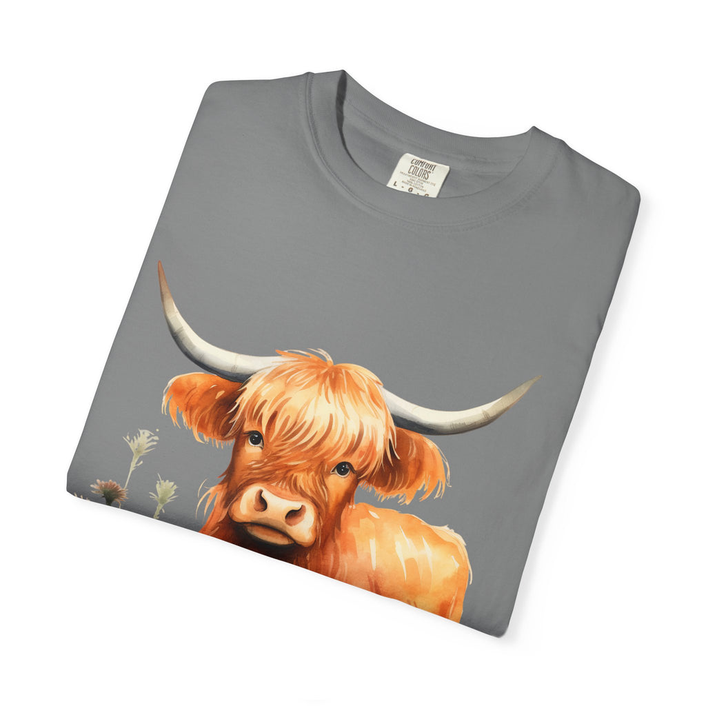 Highland Cow T-Shirt — Cute Watercolor Scottish Highland Cattle Tee