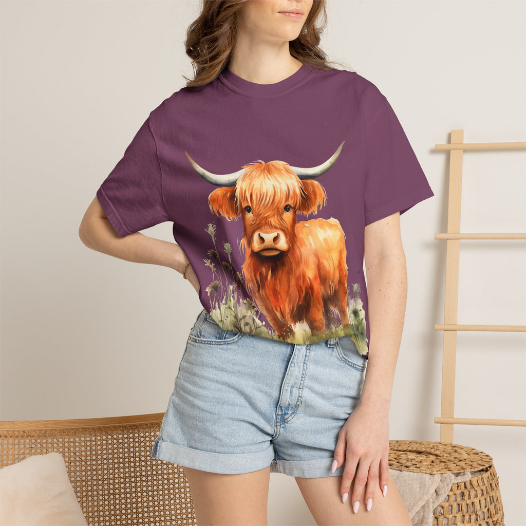 Highland Cow T-Shirt — Cute Watercolor Scottish Highland Cattle Tee