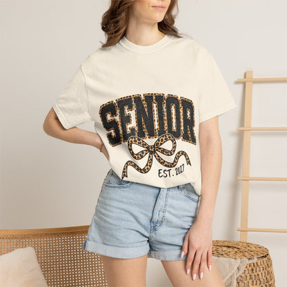 Senior Leopard Bow T-Shirt — "Senior Est. 2027" Graduation Tee