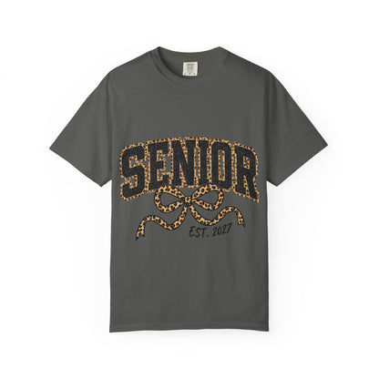 Senior Leopard Bow T-Shirt — "Senior Est. 2027" Graduation Tee