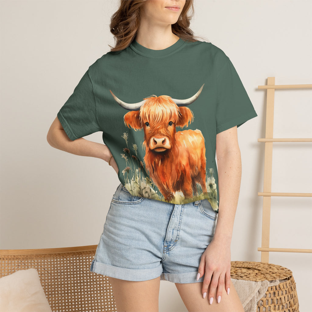 Highland Cow T-Shirt — Cute Watercolor Scottish Highland Cattle Tee