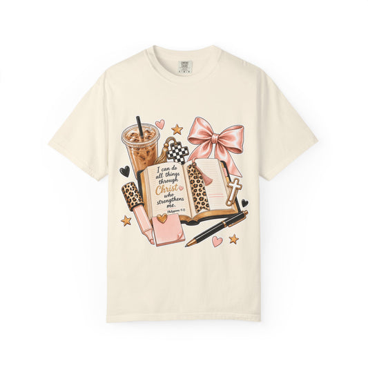Christian Journaling T-Shirt — "I Can Do All Things Through Christ" Inspirational Tee