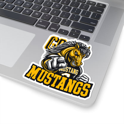 Mustangs Mascot Sticker — Pointing Mustang School Logo Kiss-Cut
