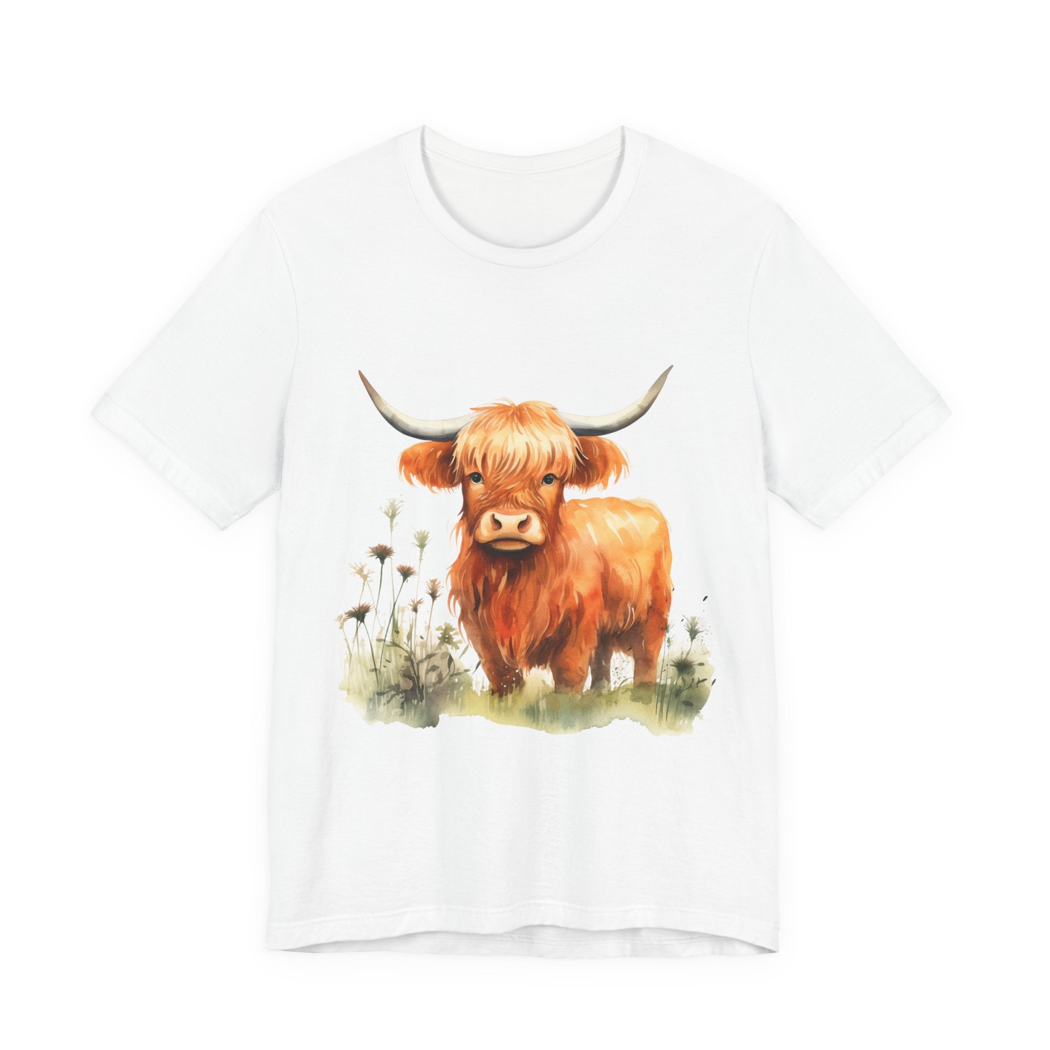 Highland Cow T‑Shirt – Cute Watercolor Cattle Tee for Animal Lovers